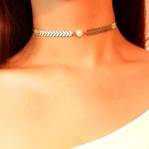 ʕ·ᴥ·ʔFish Bone Gold Silver V Choker Necklace with Pearl
